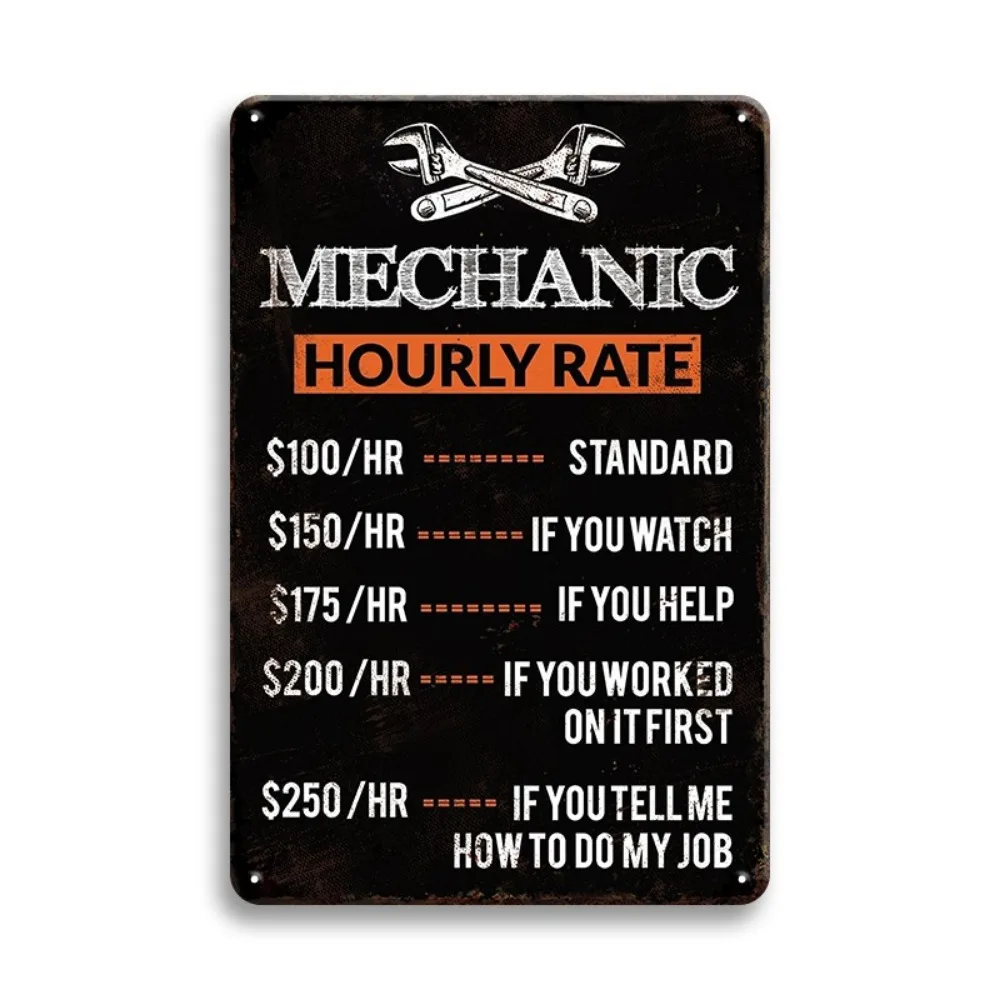 Workshop Tools Hours - Panneau métallique rétro « Tarif à